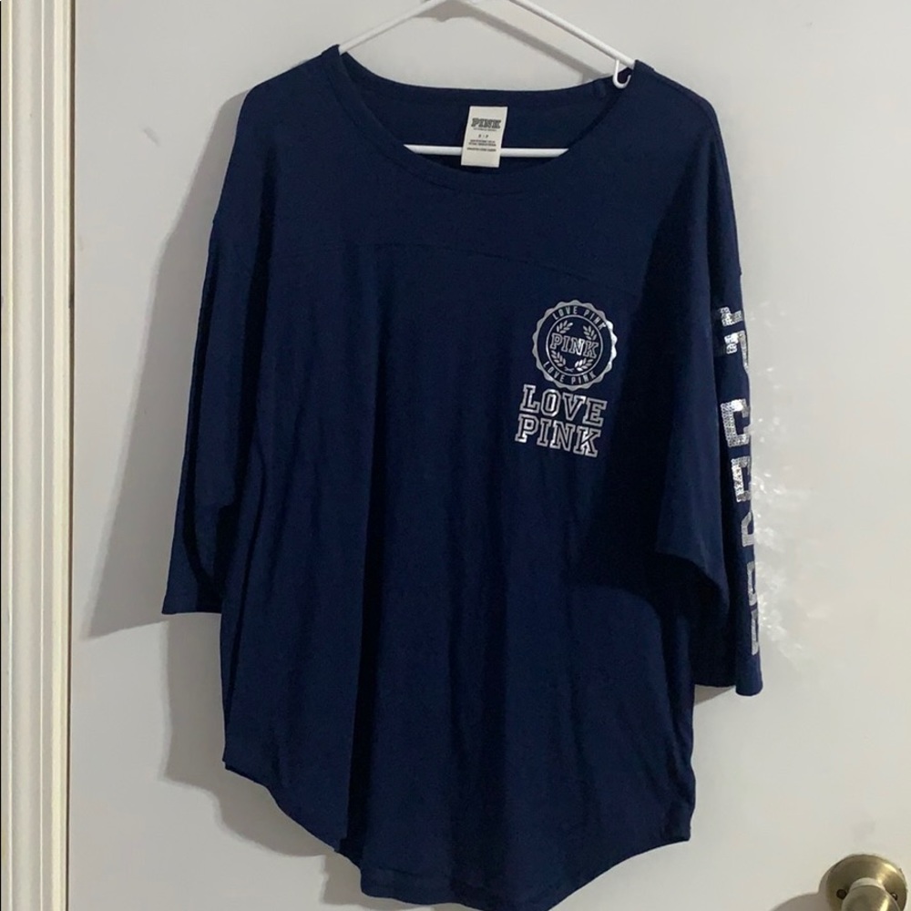 PINK navy 3/4 glitter shirt